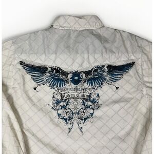 Y2K Modern Culture Mens L Long Sleeve Button Down Western GraphIc Rockabilly